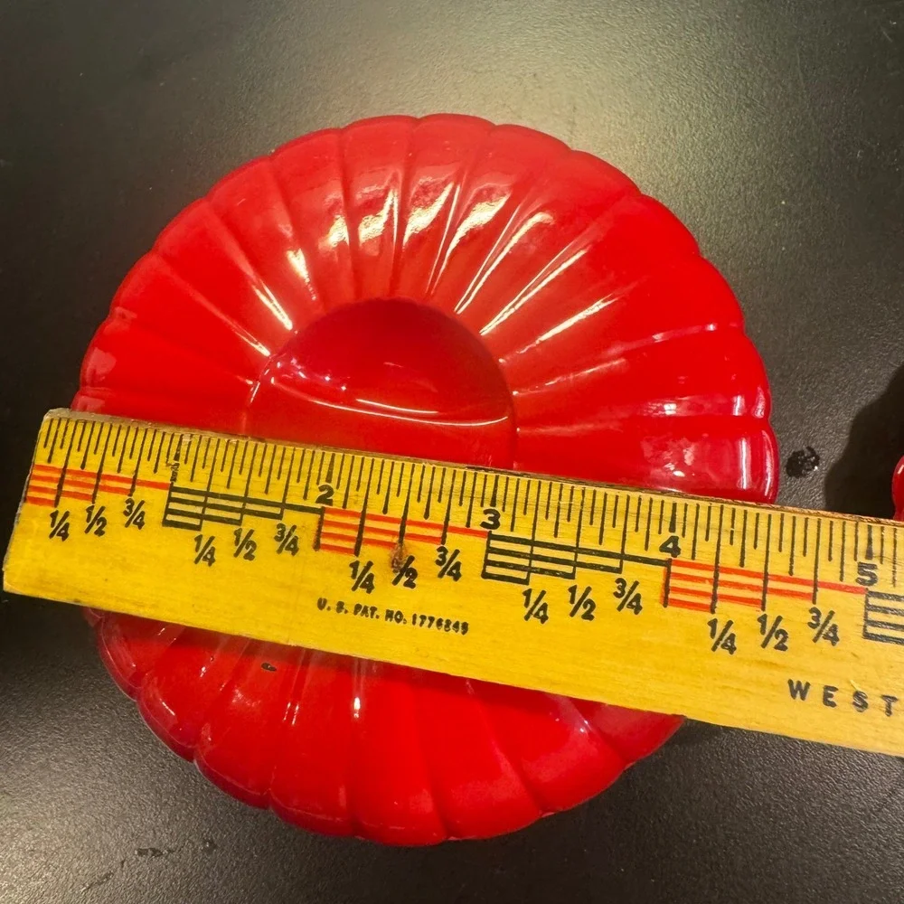 Nancy Calhoun Designs Lacquer Coaster Set Box Red MCM Scalloped Japan 7pc